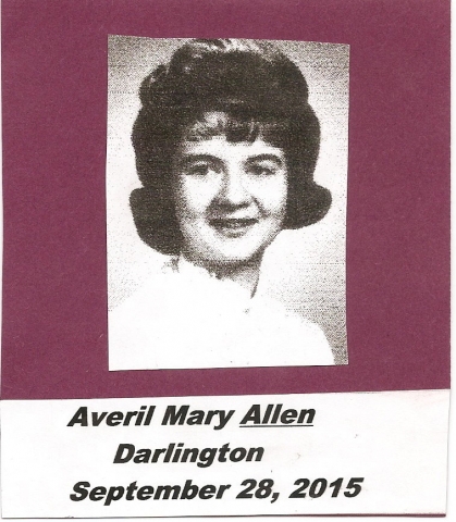 Averil Mary allen Darlington
B 3-12-1945 d 9-28-2015