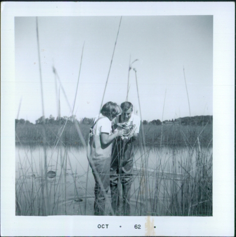 Mike Jochim and Tally Adams in a bog
as part of Honors Biology in the fall of 1962