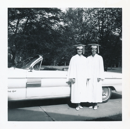 Pat Keough and Bonnie McDonald Bull. Graduation Day, June 1963.